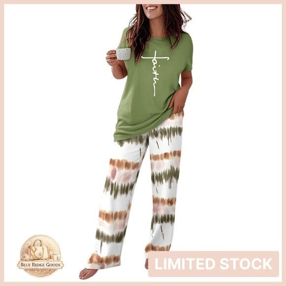 Short Sleeve Lounge Set Printed Pants Loose Fit Chic Loungewear